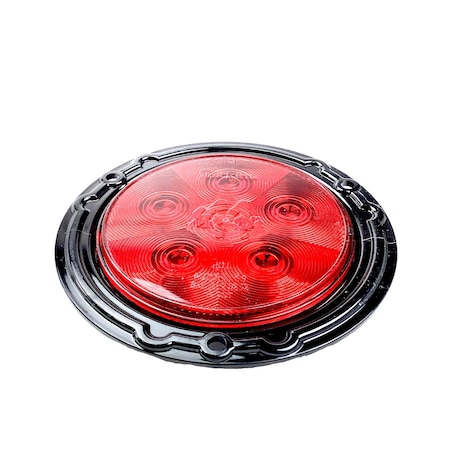 Truck-Lite Super 44, Led, Red, Round, 6 Diode, Stop/Turn/Tail, Black Flange Mount, Fit N Forget S.S., 12V 44326R3